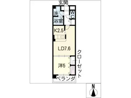 名鉄名古屋本線 本笠寺駅 徒歩5分 3階建 築20年(1LDK/2階)の間取り写真