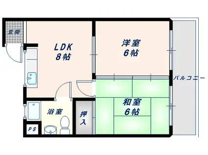 都マンション(2LDK/2階)の間取り写真