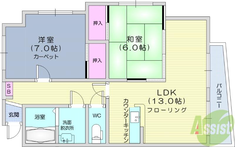 ドリームA(2LDK/1階)の間取り写真