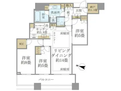 プラウドタワー千代田富士見(3LDK/36階)の間取り写真