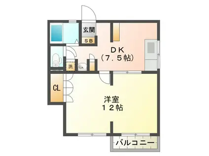 リッツハウス垂水(1DK/2階)の間取り写真