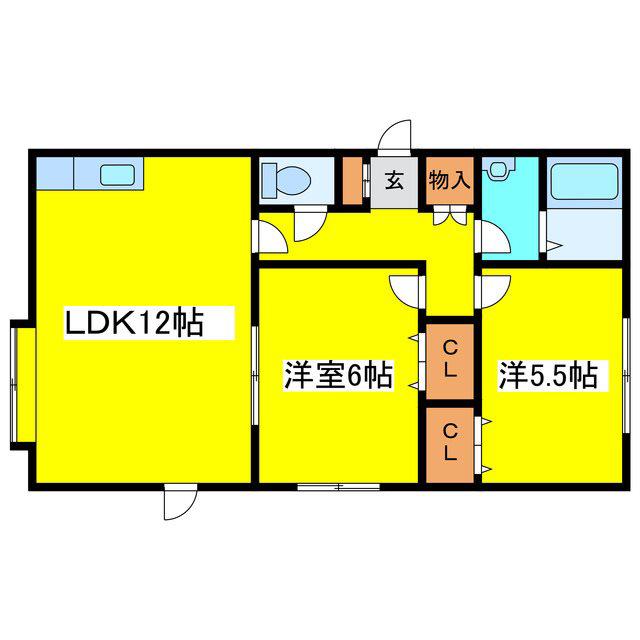 イーストヒルズB(2LDK/3階)の間取り写真
