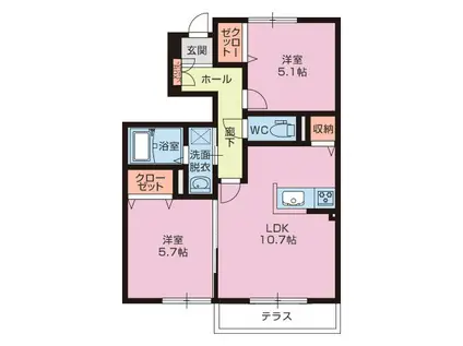 エルメゾンシオンB(2LDK/1階)の間取り写真