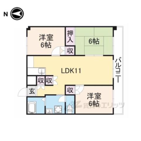 矢追マンション(3LDK/3階)の間取り写真