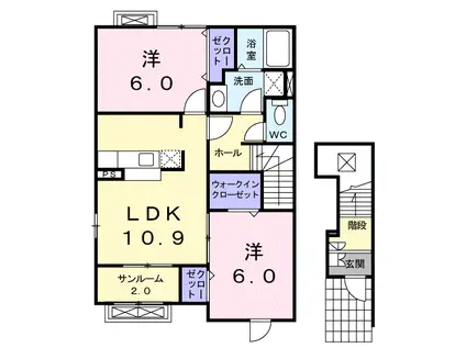 グラン ソレイユ B(2LDK/2階)の間取り写真