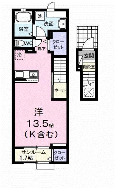 ガーデン ハウス イナバ II(ワンルーム/2階)の間取り写真
