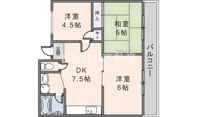 フリーディオ石切(3DK/2階)の間取り写真