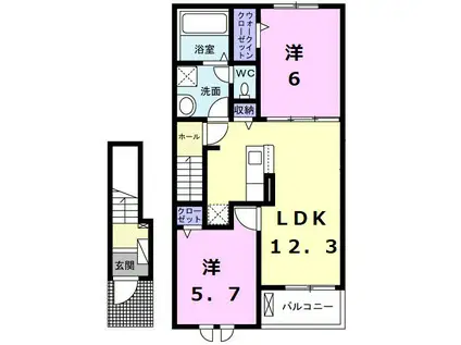 ベルファミーユD(2LDK/2階)の間取り写真