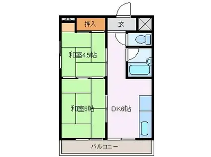 ときわビル(2DK/6階)の間取り写真