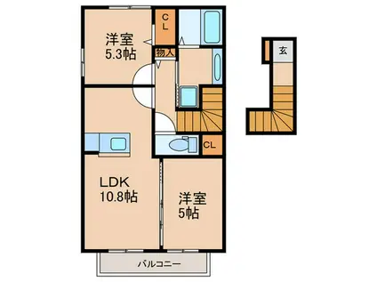 サニーハイツ花棚B棟(2LDK/2階)の間取り写真