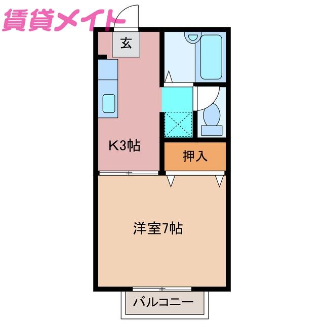 ヴィラ住吉(1K/2階)の間取り写真