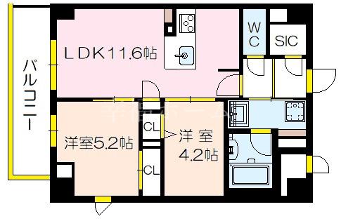 セントリヴィエ大阪梅田(2LDK/5階)の間取り写真