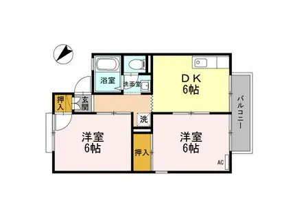 セジュールK2 南(2DK/2階)の間取り写真