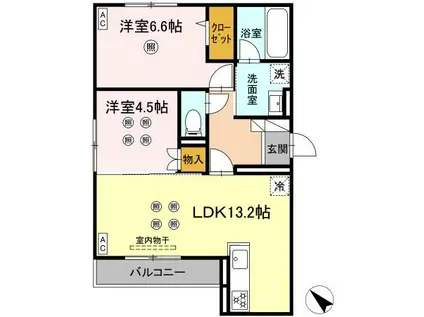 D-ROOM半道橋(2LDK/1階)の間取り写真