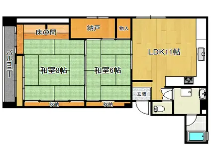 エントランスライフ金閣G(2LDK/4階)の間取り写真