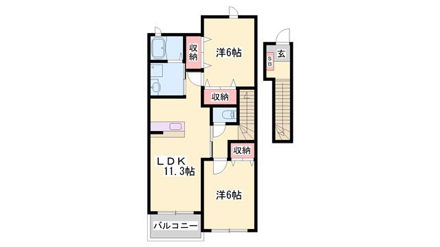 アン・ソレイエ・ジャルダン(2LDK/2階)の間取り写真