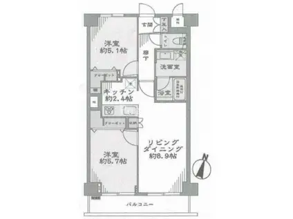 エンゼルハイム・リバーサイド両国(2LDK/7階)の間取り写真