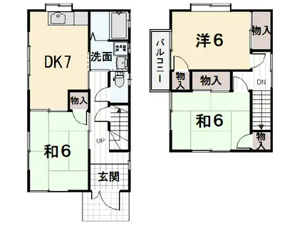 ＪＲ山陽本線 東福山駅 徒歩61分 2階建 築29年(3DK/1階)の間取り写真