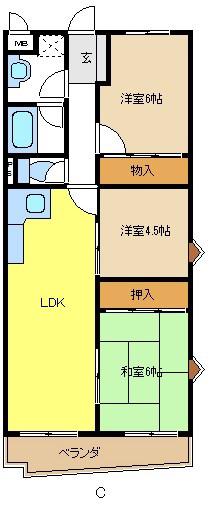 ロアール赤池(3LDK/4階)の間取り写真