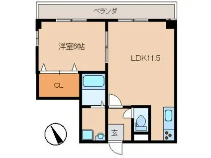 レレーヴアクア(1LDK/2階)の間取り写真