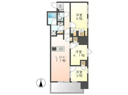 GRAN PASEO名古屋伏見(3LDK/4階)の間取り写真