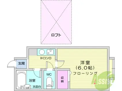 ベルシティ木ノ下(1K/2階)の間取り写真
