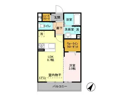 メルベーユ吾妻(1LDK/2階)の間取り写真