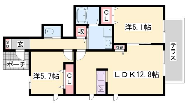 レジデンスコート加西(2LDK/1階)の間取り写真