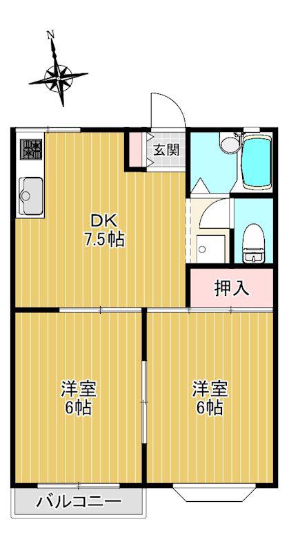 フレシール(2DK/2階)の間取り写真