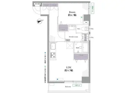 ライオンズマンション飯田橋(1LDK/4階)の間取り写真