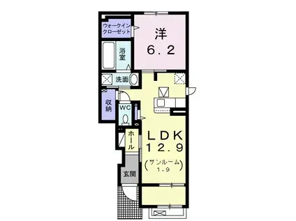 ヴェントセレーノII(1LDK/1階)の間取り写真