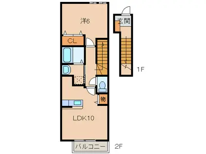 アーデン西浜II(1LDK/2階)の間取り写真