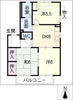 グリーンコート B棟(3DK/1階)の間取り写真