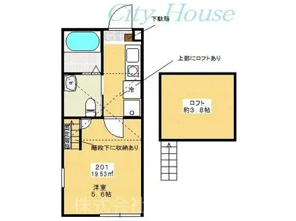 オークウッド多摩境(1K/2階)の間取り写真