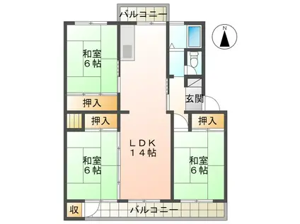 一の谷グリーンハイツH棟(3LDK/3階)の間取り写真