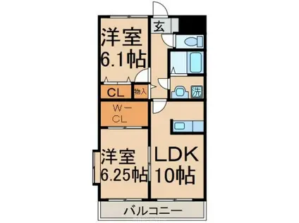 シャトルコート(2LDK/3階)の間取り写真