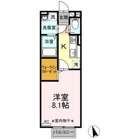 ラグナタウン西城 A(1K/2階)の間取り写真