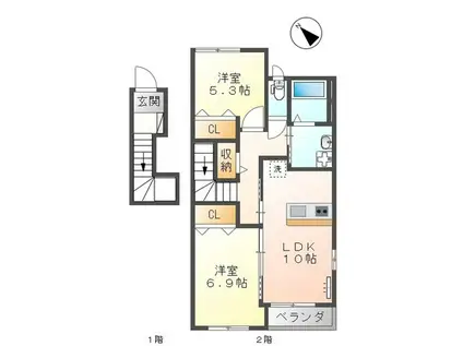 フォレスト御幸(2LDK/2階)の間取り写真