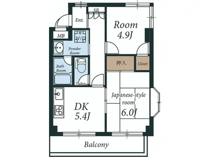 シャンブル武蔵浦和(2DK/2階)の間取り写真