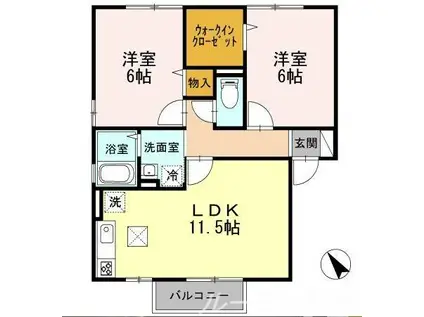 エフハウスバレリーヒル(2LDK/1階)の間取り写真
