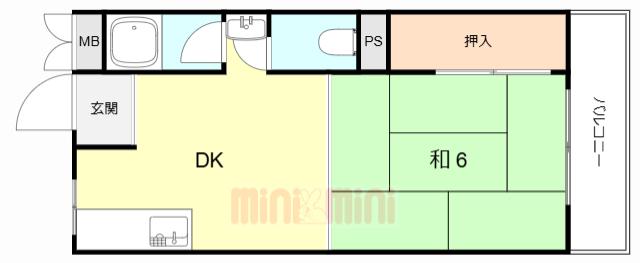 東園田マンション(1DK/2階)の間取り写真