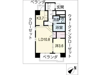 シャトー大豊(1LDK/6階)の間取り写真