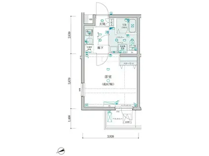 GENOVIA桜上水SKYGARDEN(1K/2階)の間取り写真