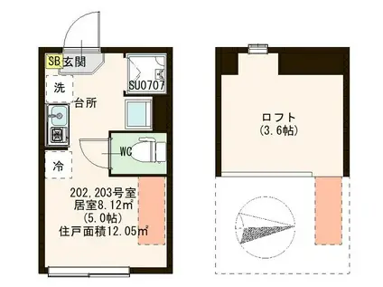 ハーモニーテラス高砂IV(ワンルーム/2階)の間取り写真