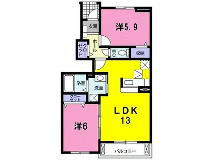 グレイス レジデンスK II(2LDK/1階)の間取り写真