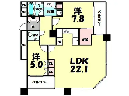THE KITAHAMA(2LDK/22階)の間取り写真