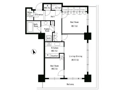 パークタワー芝浦ベイワードアーバンウイング(2LDK/17階)の間取り写真