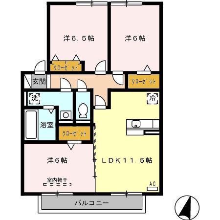 グラン・ドミール古賀A棟(3LDK/2階)の間取り写真