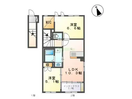 ボンヌールII(2LDK/2階)の間取り写真