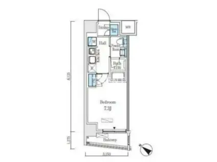 アジュールテラス日本橋浜町(1K/6階)の間取り写真